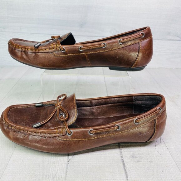 B.O.C. Womens CAROLANN Brown Leather Bow Slip On Flats Loafer Shoes Size 8 W - Picture 4 of 16